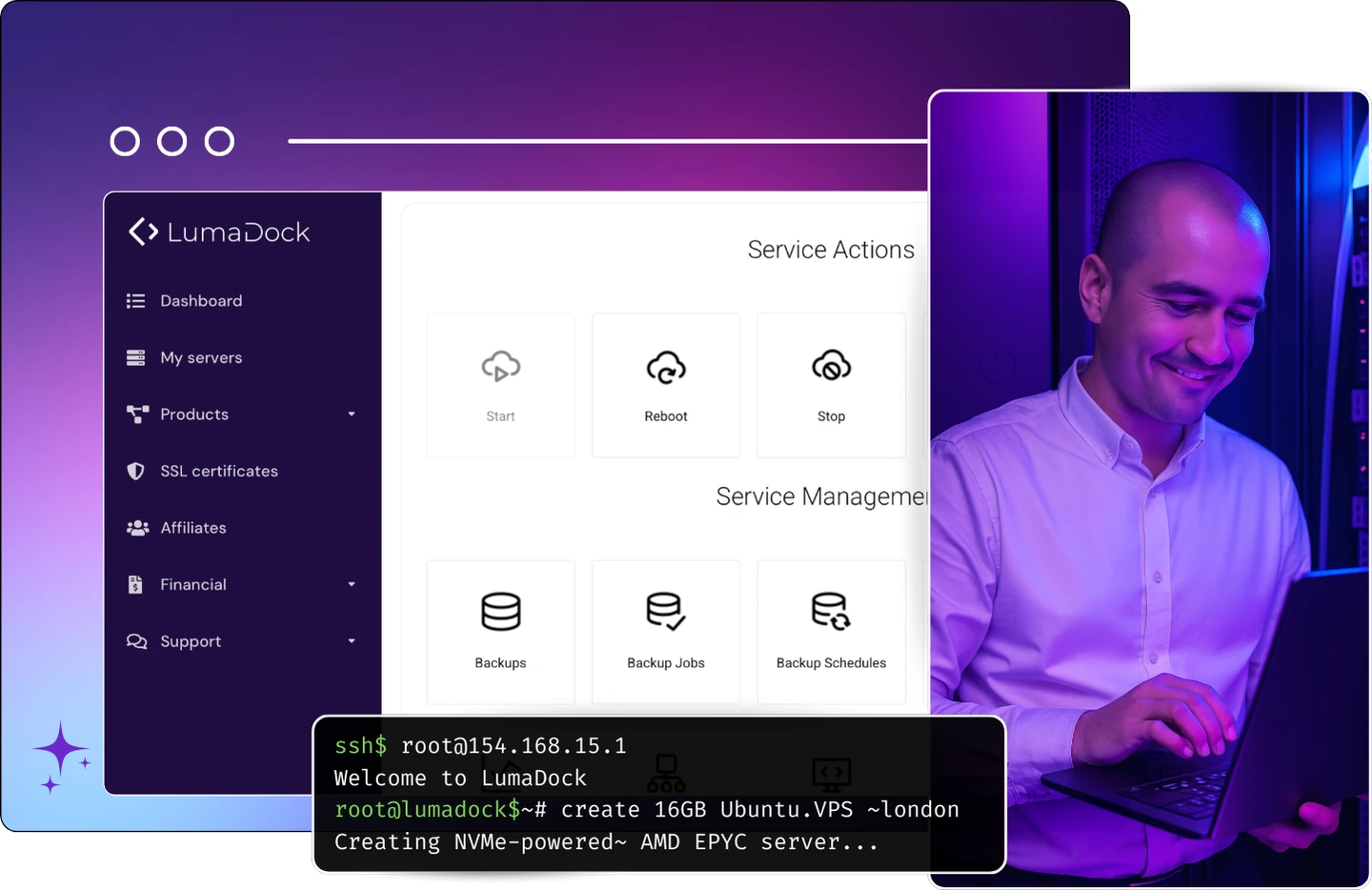 LumaDock - VPS Hosting with NVMe SSD from $1.99/month - Everything you need, simple and fast